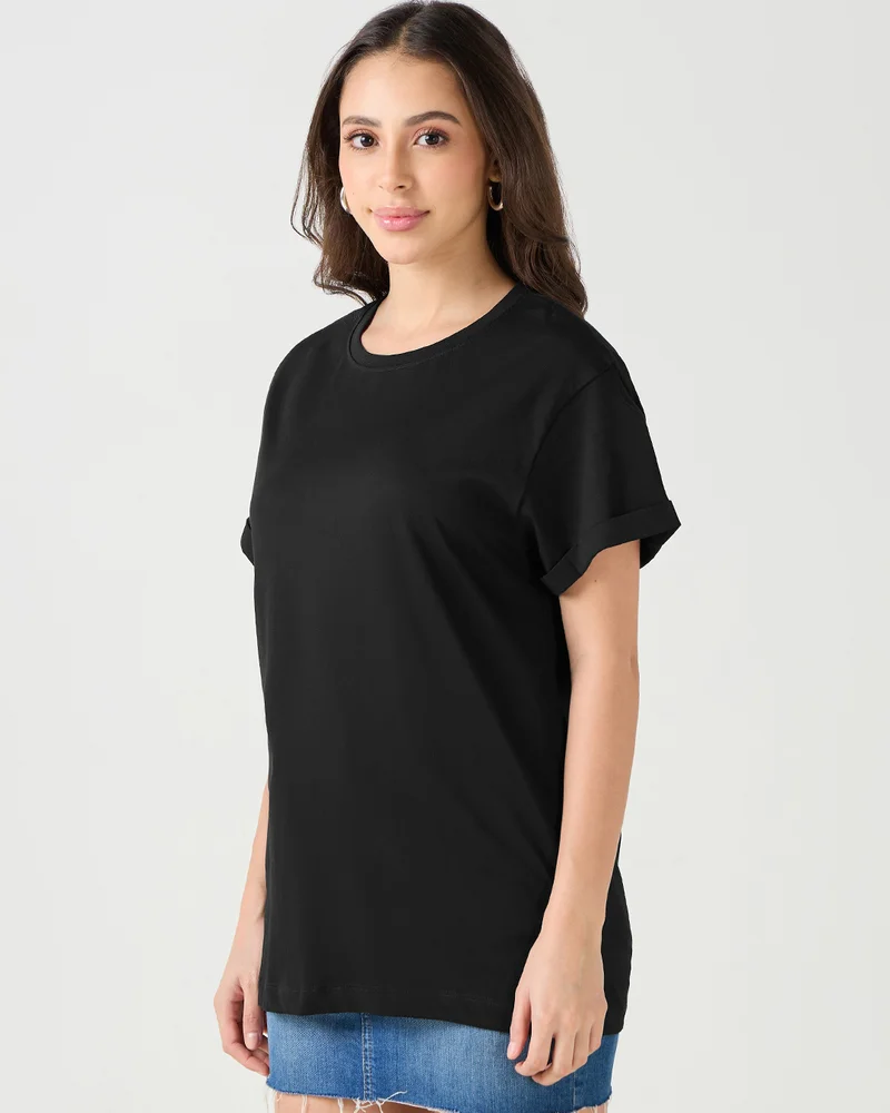 bewakoof Women's Black Boyfriend T-shirt